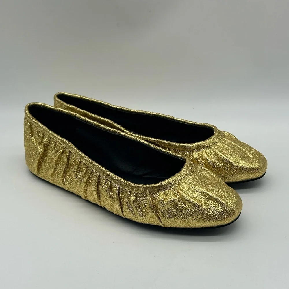 Rebecca Minkoff Ruched Gold Metallic Women's Ballet Flats Size 9.5 NEW With Box